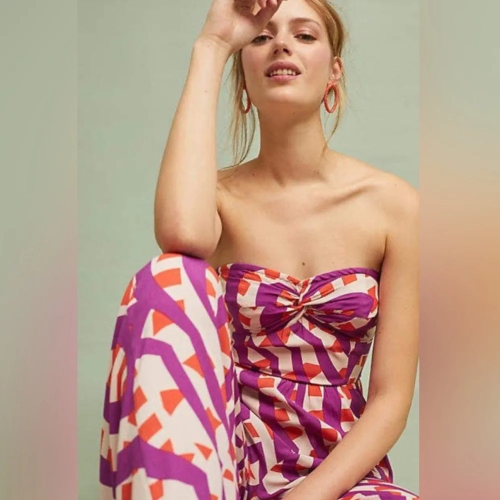 ❤️ Tracy Reese x Anthropologie Geometric Strapless Wide Leg Jumpsuit Size 6P